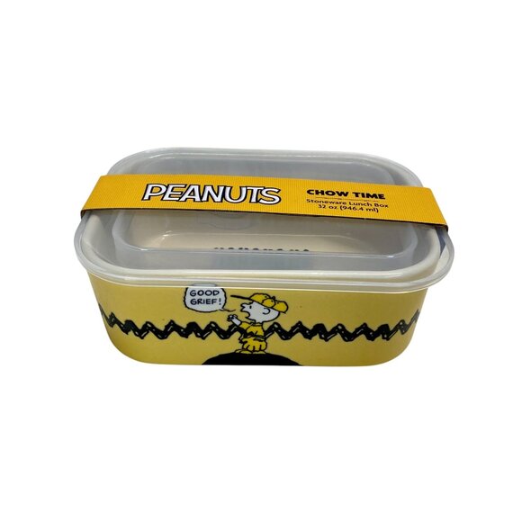 Peanuts Snoopy Stoneware Lunch Box 32 Oz Yellow Black Design BPA-Free With Lid D - Picture 1 of 4